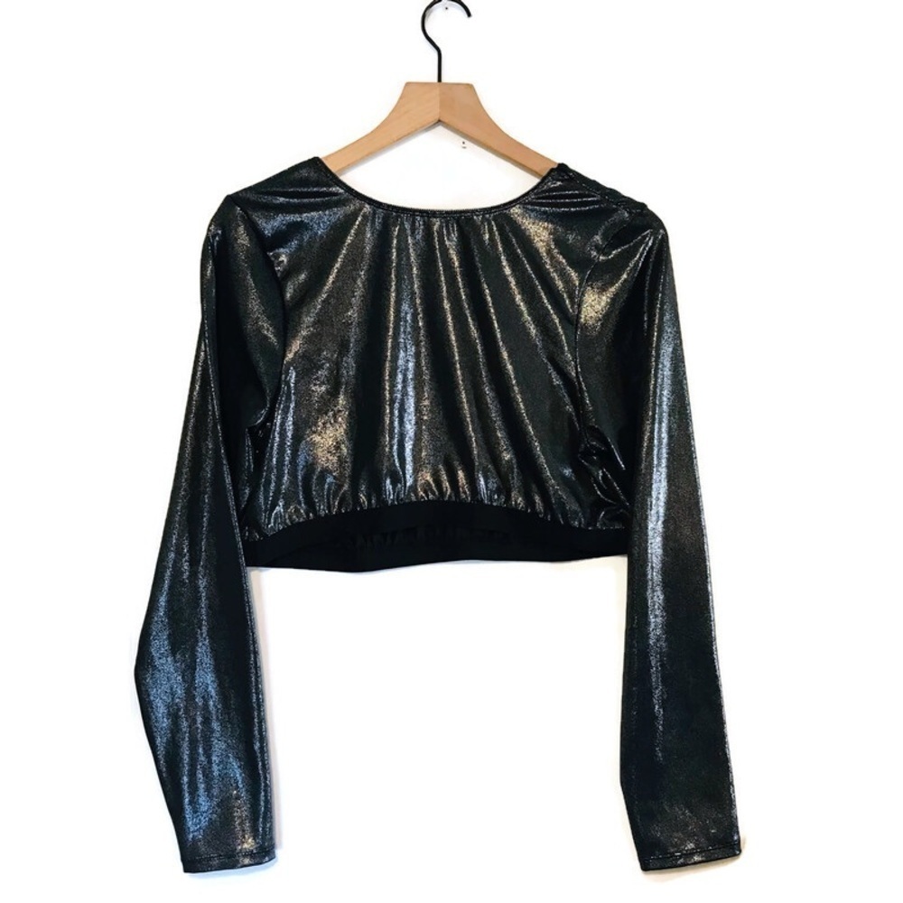 Torrid Black Metallic Shimmer Mesh Long Sleeve Under-It-All Crop Top size 2X - Picture 6 of 10